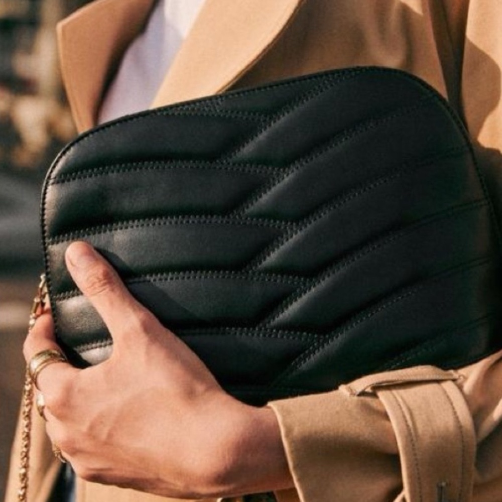 Sezane Black Quilted Victor Bag - Gold Chain Crossbody